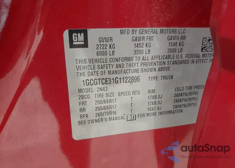 2016 Chevrolet Colorado Lt z USA, uszkodzony, nr VIN 1GCGTCE31G1122896